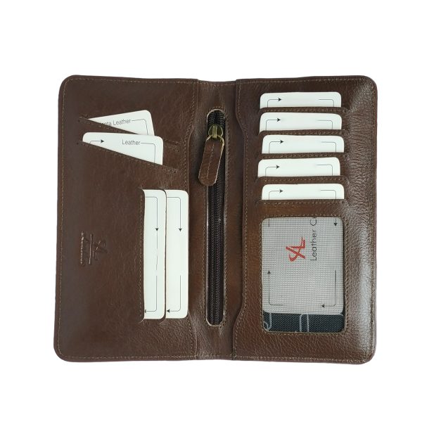 High quality long wallet for men made with original leather brown color inside