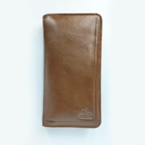 High quality long wallet for men made with original leather brown color