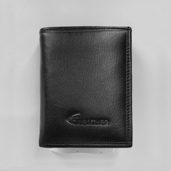 genuine leather wallet for men, black color, regular standard short wallet