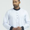 alliamo panjabi light skyblue print contrast matching on collar and cuff with premium button